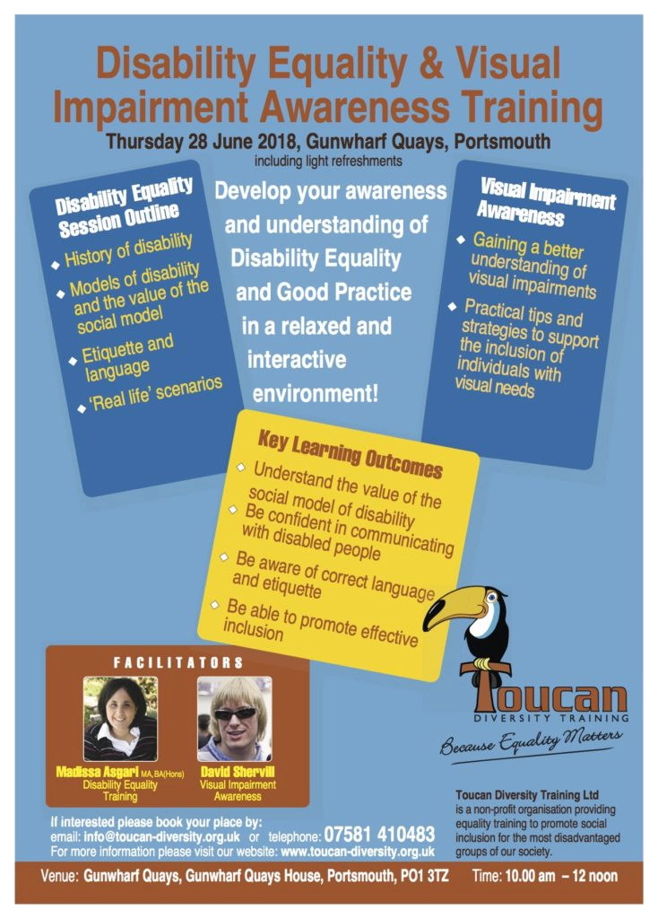Visual Impairment Awareness Training Event Information Poster.